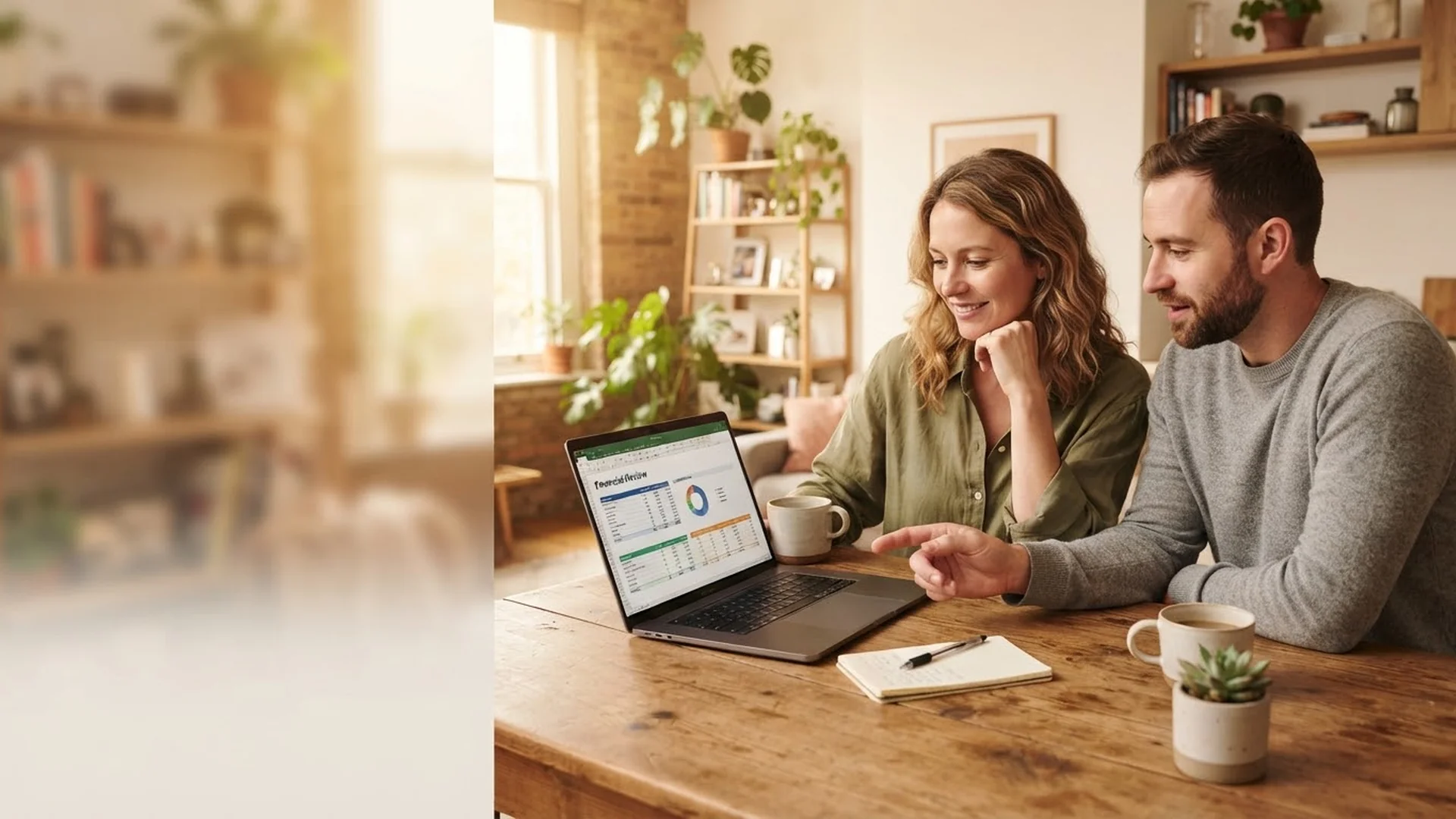 Paar bespricht gemeinsam Finanzübersicht am Laptop bei der Versicherungsberatung